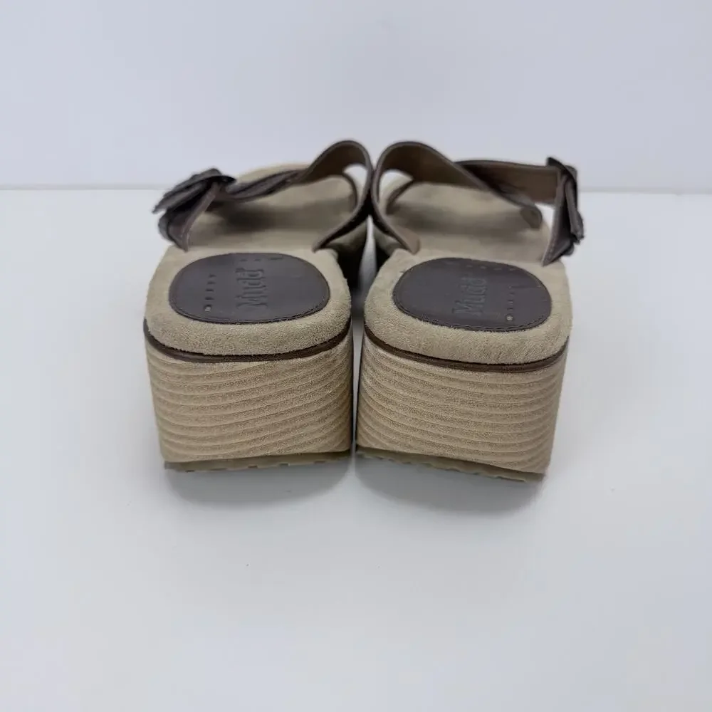 Vintage 00s Y2K Mudd Brown Faux Leather Wedge Strappy Sandals 10M